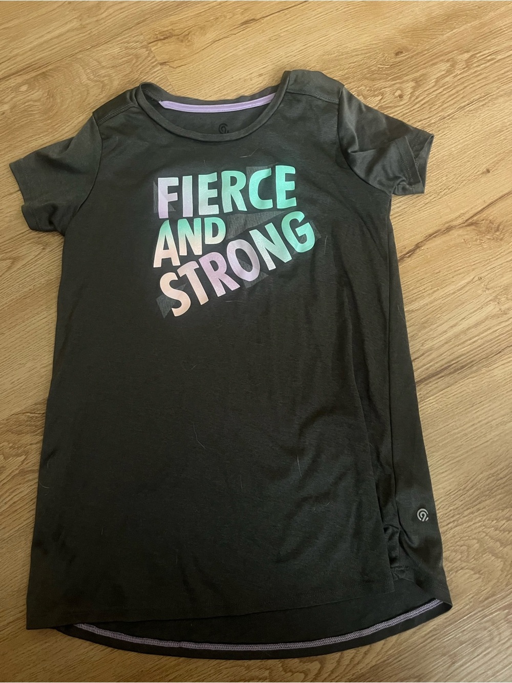 Champion Black Short-Sleeve Tee with Pastel Gradient 'Fierce and Strong' Graphic